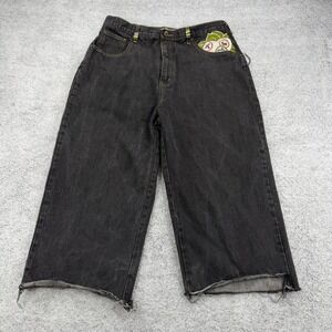 Stone Touch Jeans Mens 34 Black Denim Geisha Kimono Japanese Style Cut Off READ